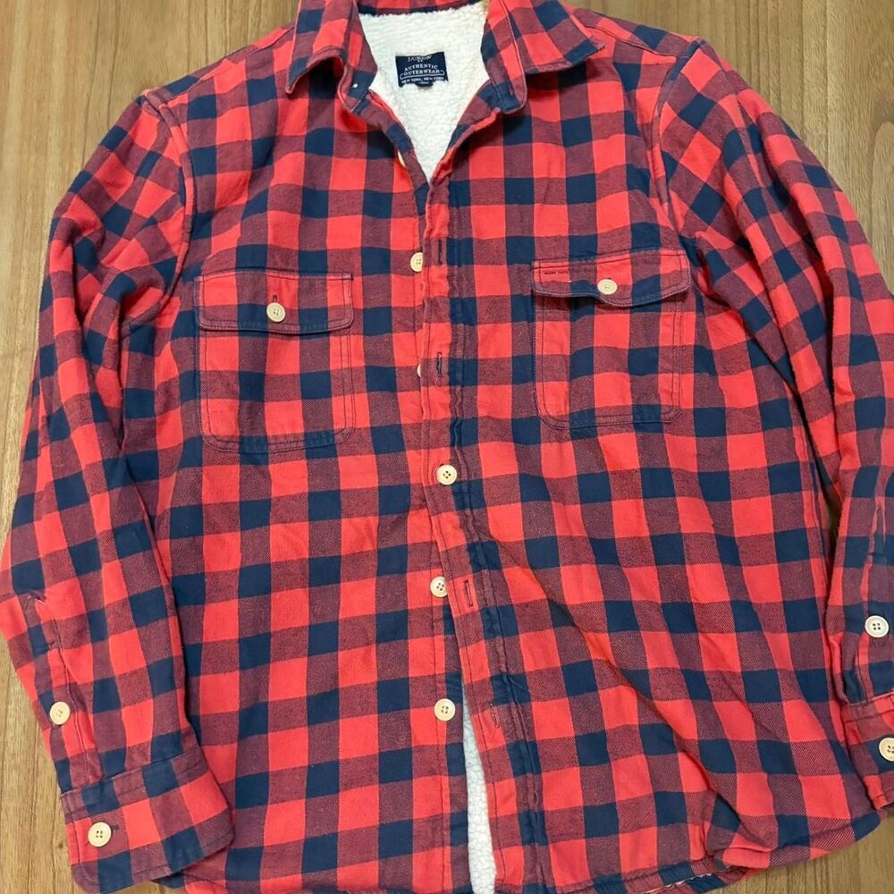 JCREW MEDIUM sherpa lined flannel button down long sleeve good condition